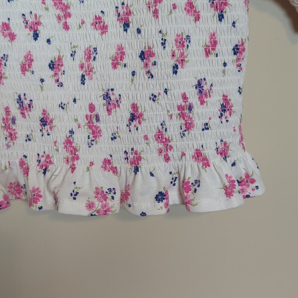 Rare Editions White Pink Floral Smocked Puff Sleeve Crop Top - Picture 4 of 5